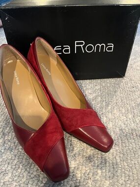 Red Suede & Leather Pointed Pumps